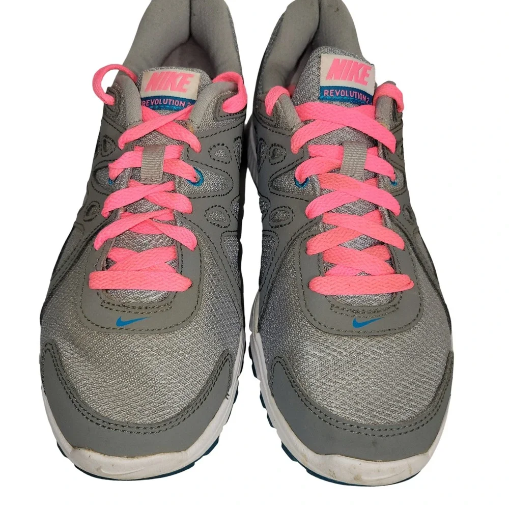 Nike Revolution 2 Running Shoes Womens Size 8 Gray Pink Blue Low Top Sneakers